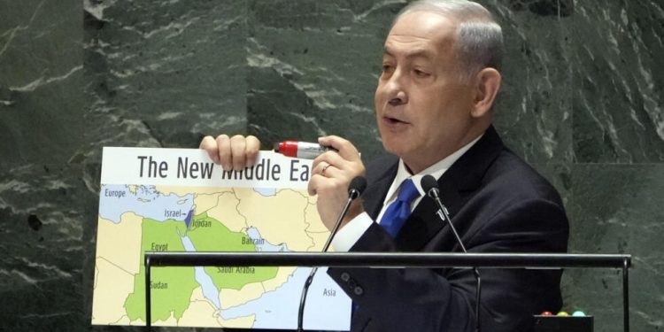 Dalam pidato PBB, Netanyahu Menampilkan Peta ‘Israel’ dengan Gaza dan Tepi Barat Menjadi Bagiannya