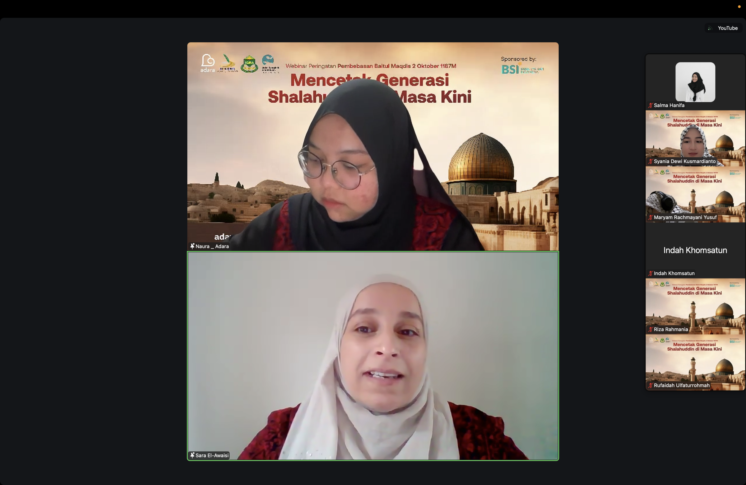 Dalam sesi webinar ini, Sarah El-Awaisi mengapresiasi langkah edukasi yang telah dilakukan Adara.