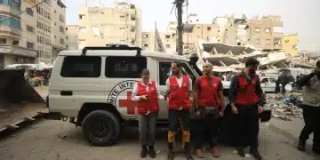 Komite Internasional Palang Merah (ICRC) di Beit Lahia, Gaza pada 30 November 2025. ( Khames Alrefi – Anadolu Agency )