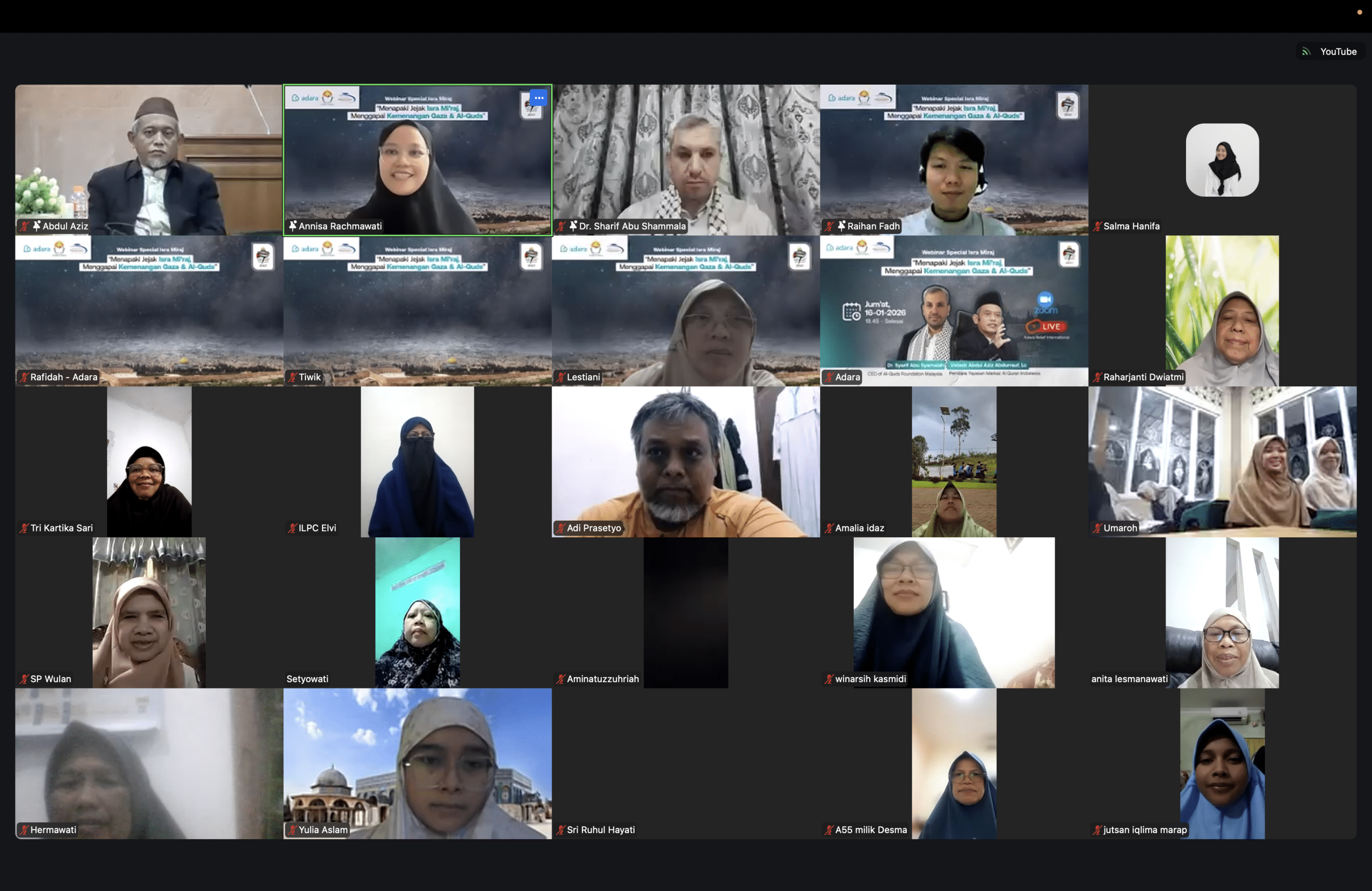 Webinar Isra' Mi'raj bertajuk Menapaki Jejak Isra' Mi'raj, Menggapai Kemenangan Gaza dan Al-Quds di Zoom Meeting(16/1).