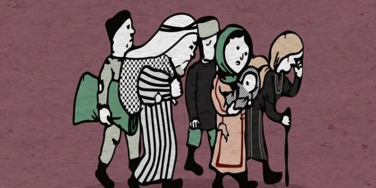 Ilustrasi pengusiran penduduk Palestina (Decolonize Palestine)