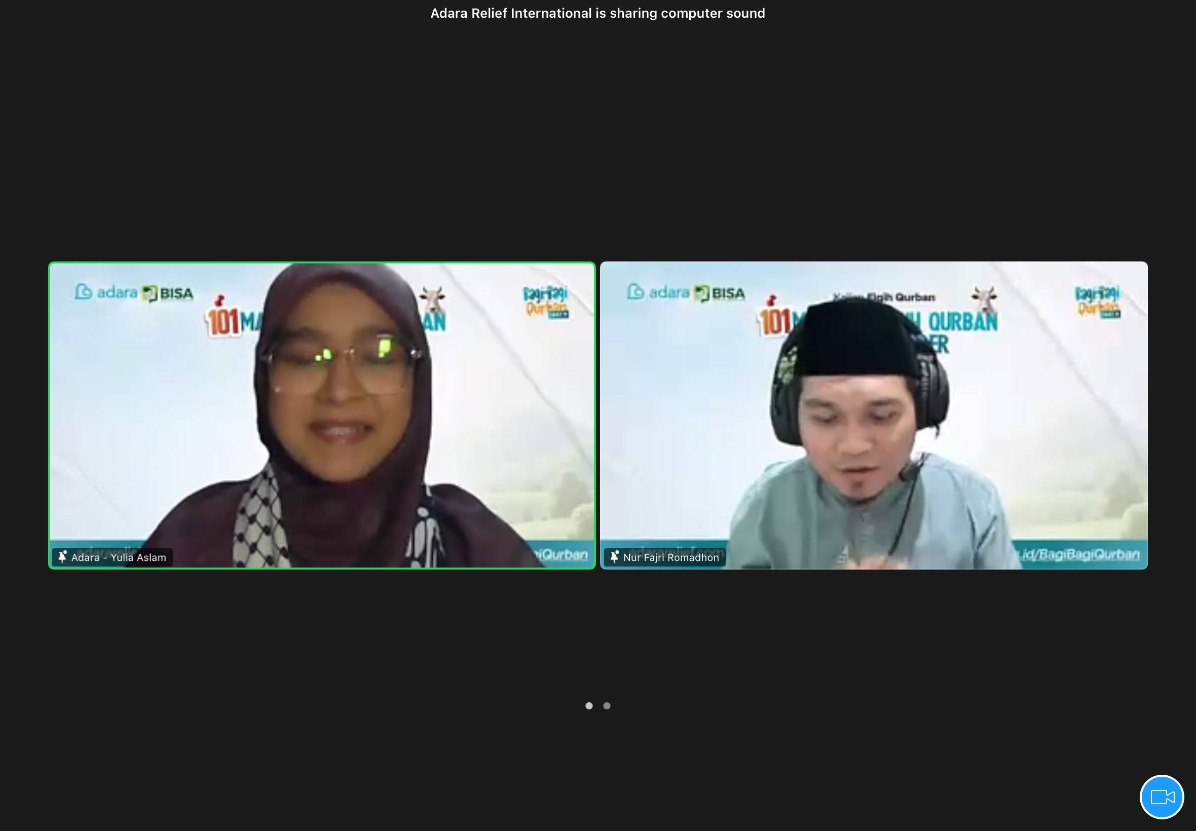 Yuli Yanti Aslam sebagai MC dan Ustadz Nur Fajri Romadhon sebagai pembicara webinar fiqih qurban.