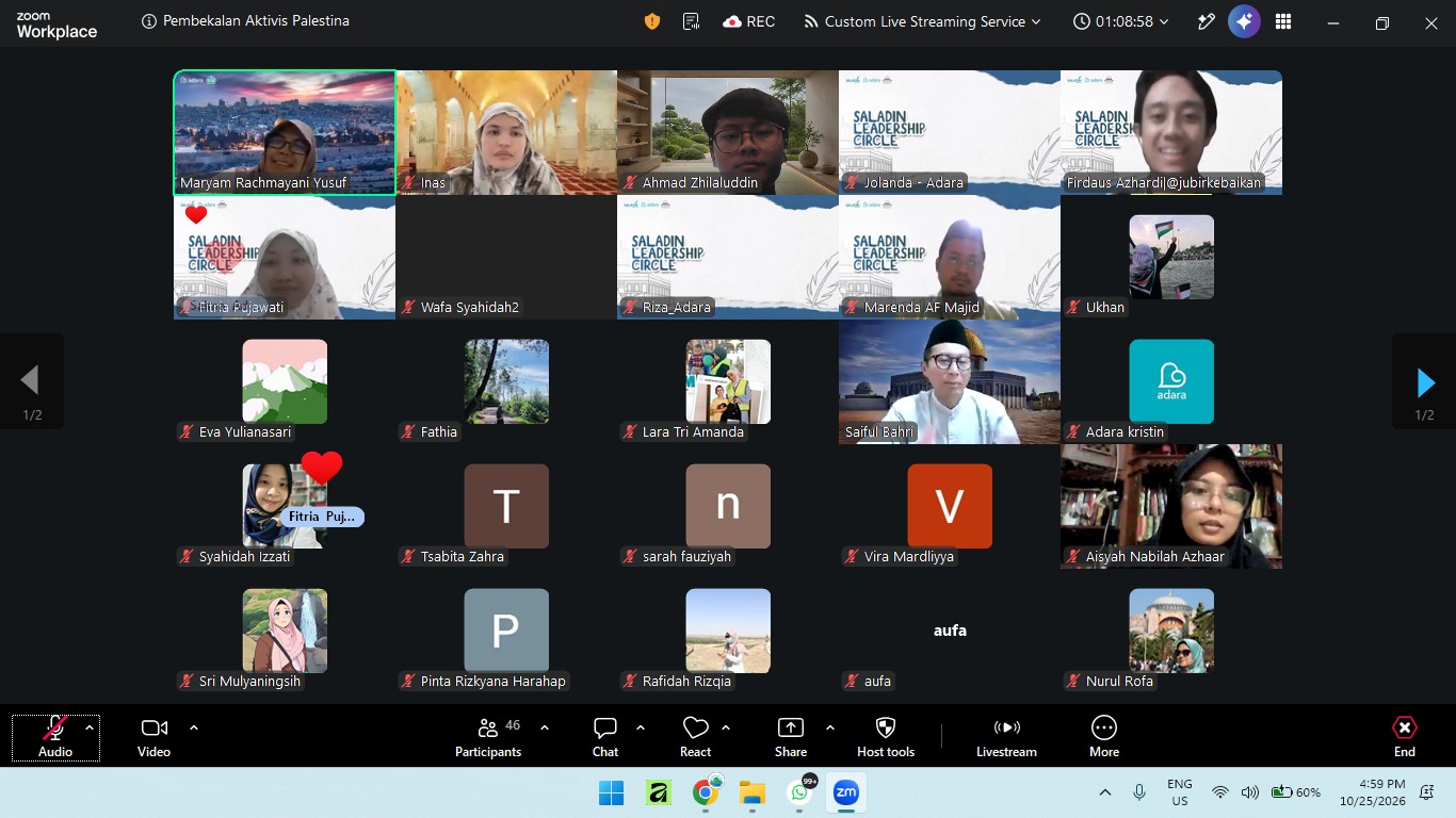 Kajian Saladin Leadership Circle #4 berlangsung di Zoom Meeting.
